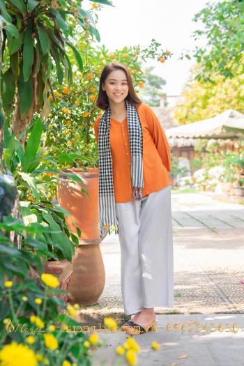 Đồng phục áo bà ba lụa Thái Tuấn màu cam ABB001