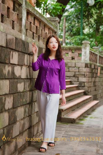 Đồng phục áo bà ba lụa Hồng Nhung màu tím ABB002