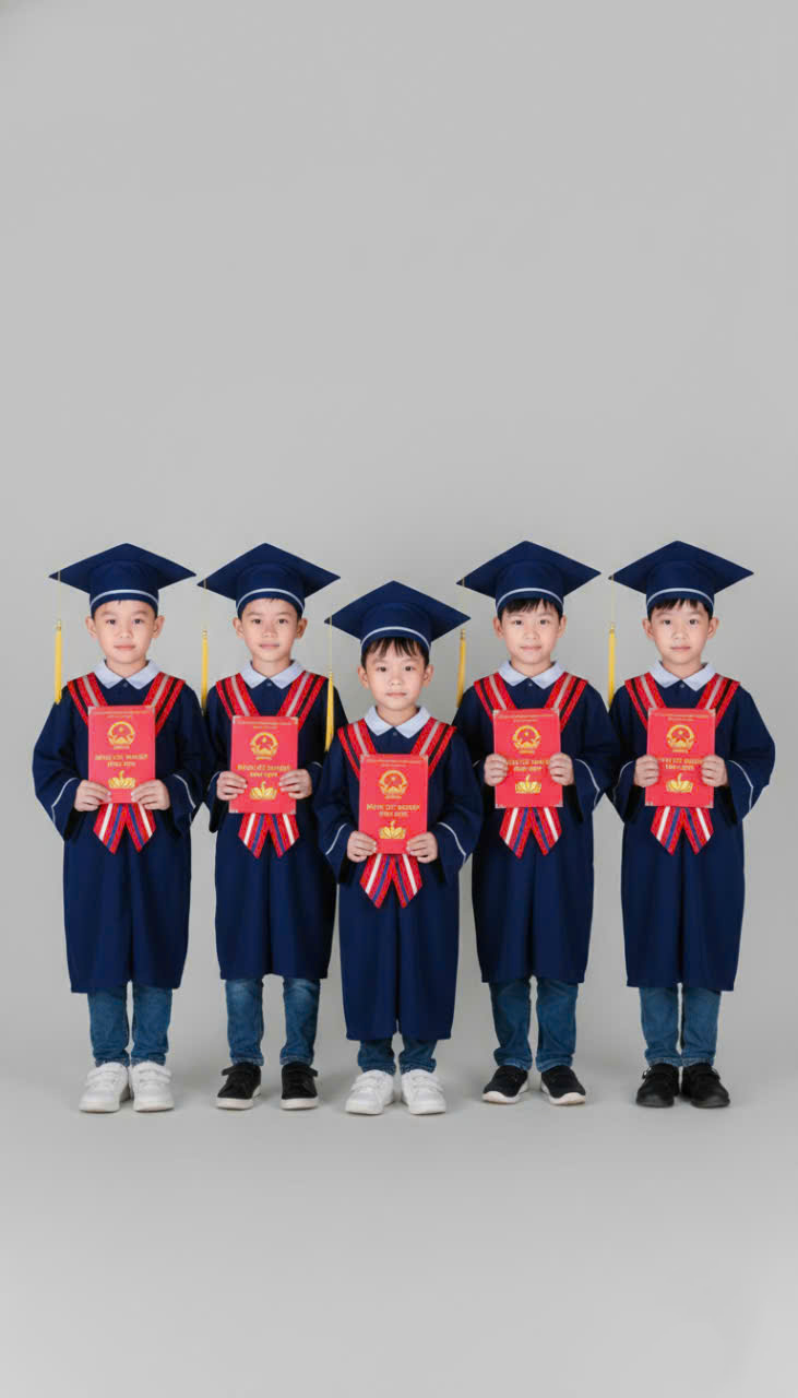 áo cử nhân phối xanh dương