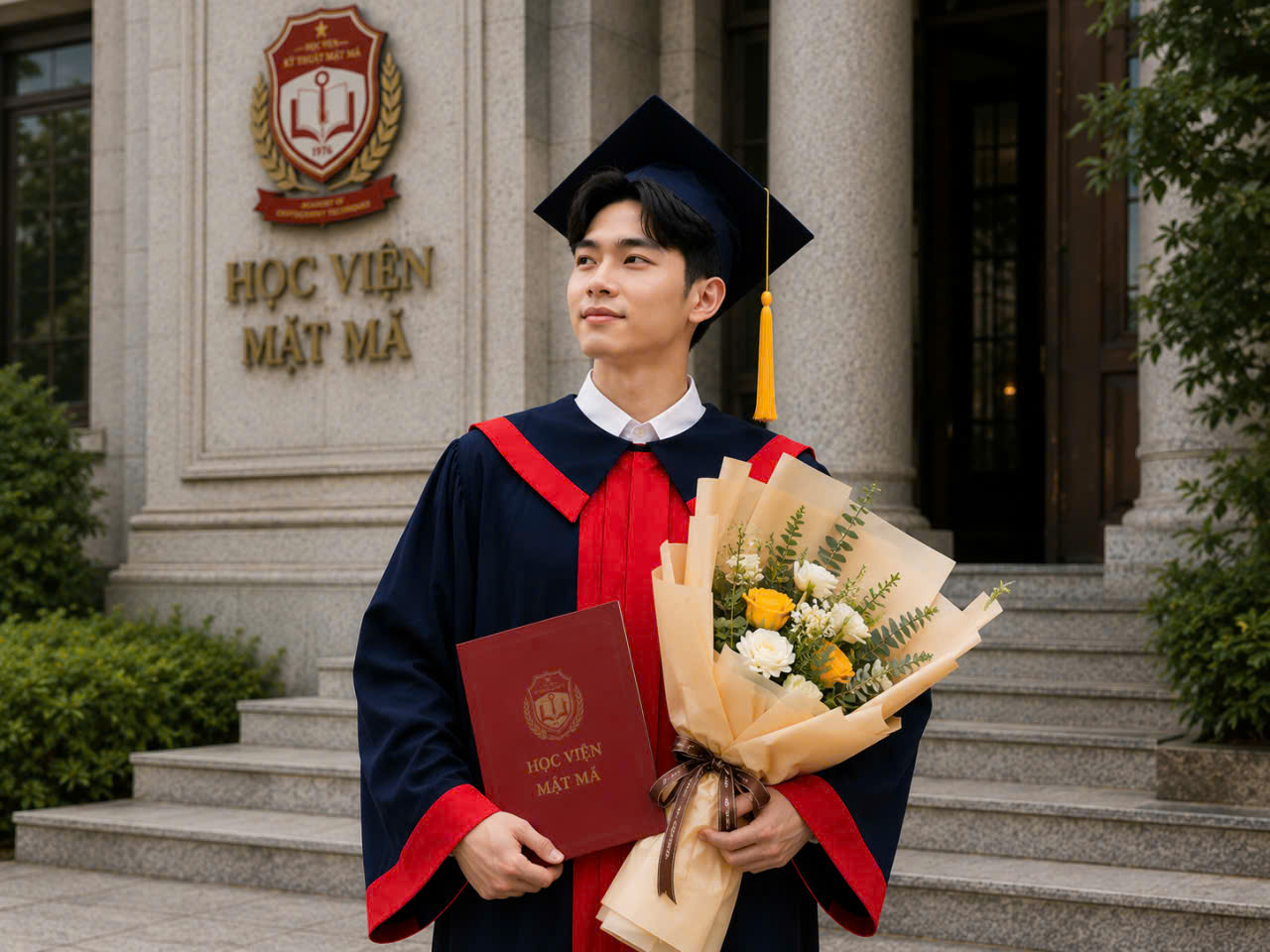 thuê áo cử nhân Học viện Kỹ thuật mật mã
